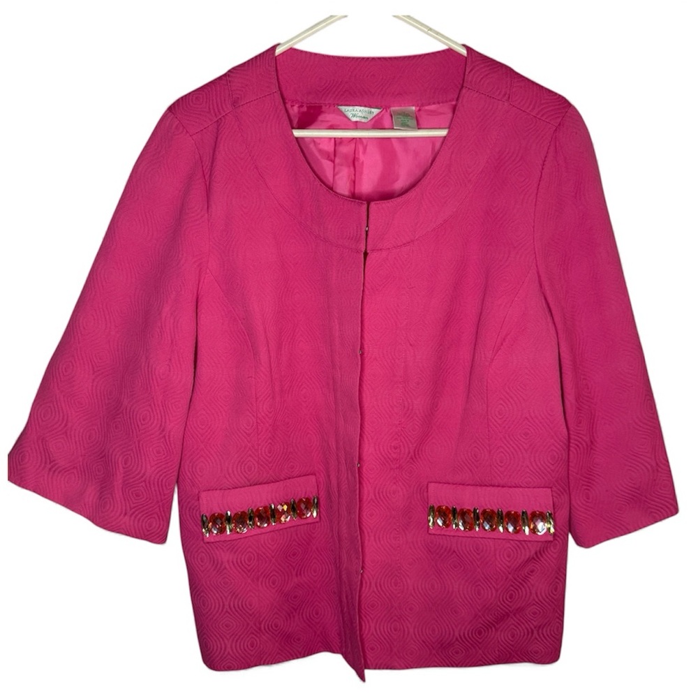Laura Ashley Woman 3/4 Bell Sleeve Jacket Hook Closure Pink Rhinestones 2X